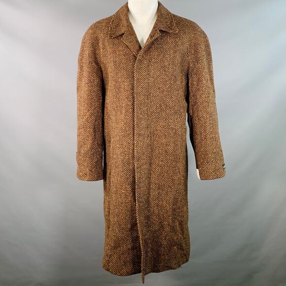 AIME LEON DORE Size M Brown Beige Herringbone Wool Hidden Buttons Raglan Coat - Picture 1 of 9